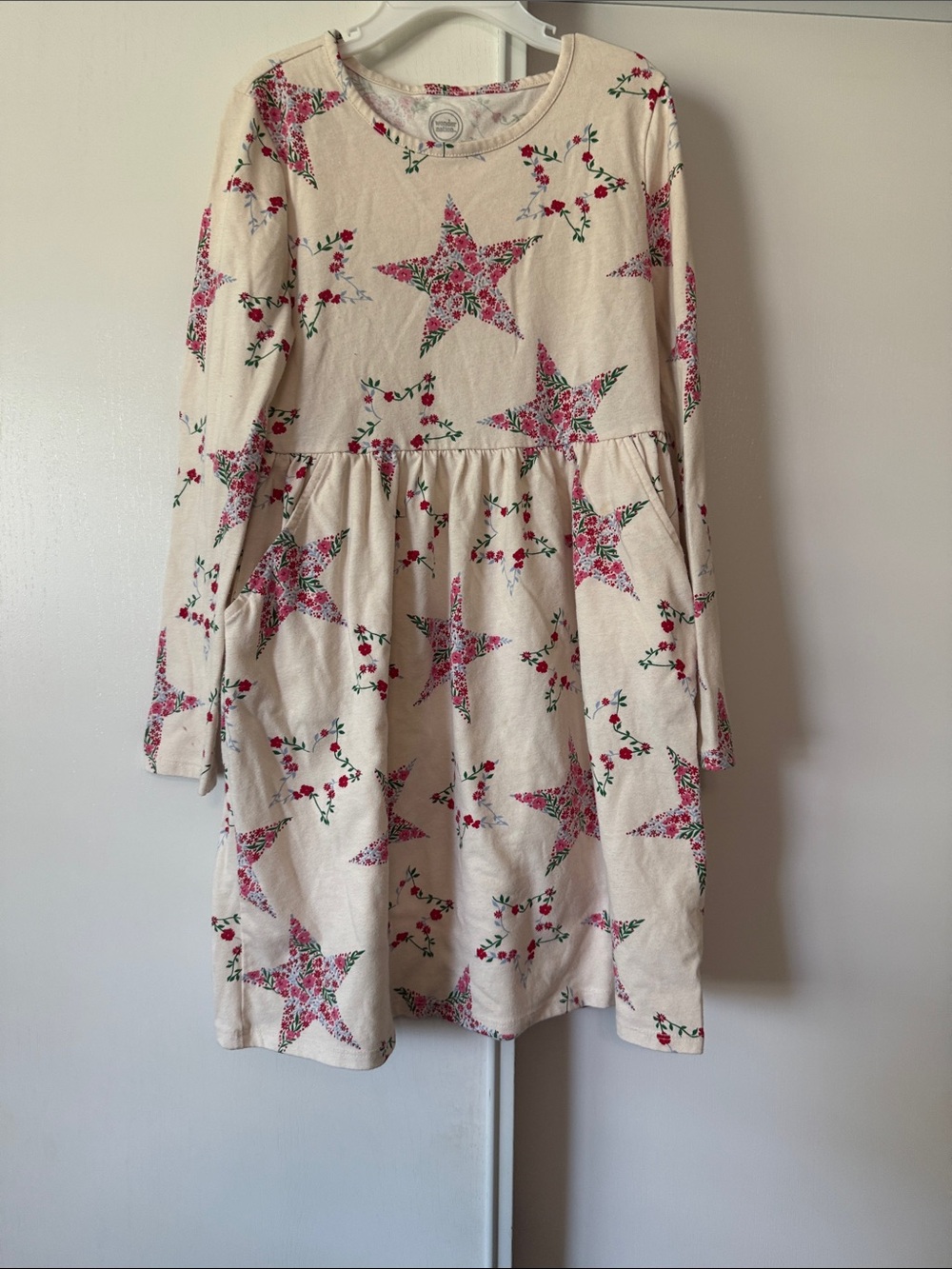 wonder nation Cream Long-Sleeve Star Floral Dress with Pockets